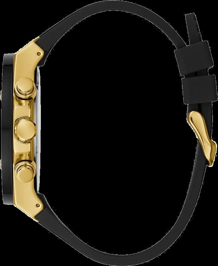 Cadran Guess GW0057G1 noir avec index appliqués, aiguilles argentées et trois sous-cadrans pour chronographe
