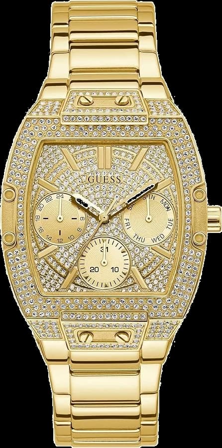 Montre Guess GW0104L2 en acier doré avec cadran blanc nacré et index cristaux, style raffiné et féminin