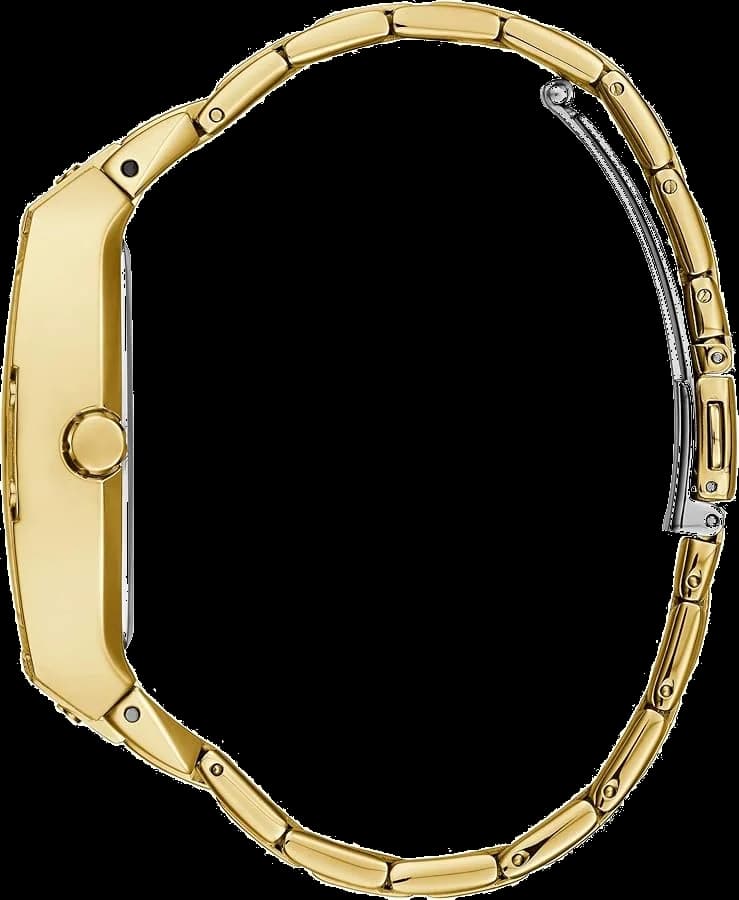 Cadran Guess GW0104L2 blanc nacré orné d'index cristaux scintillants, aiguilles dorées et date à 3h