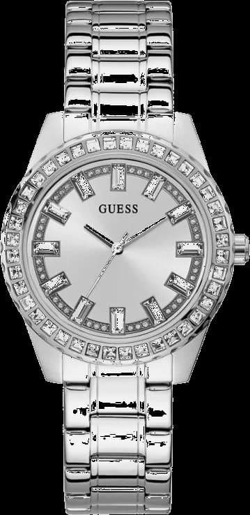 Montre Guess GW0111L1 au cadran blanc scintillant parsemé de strass, acier argenté brillant