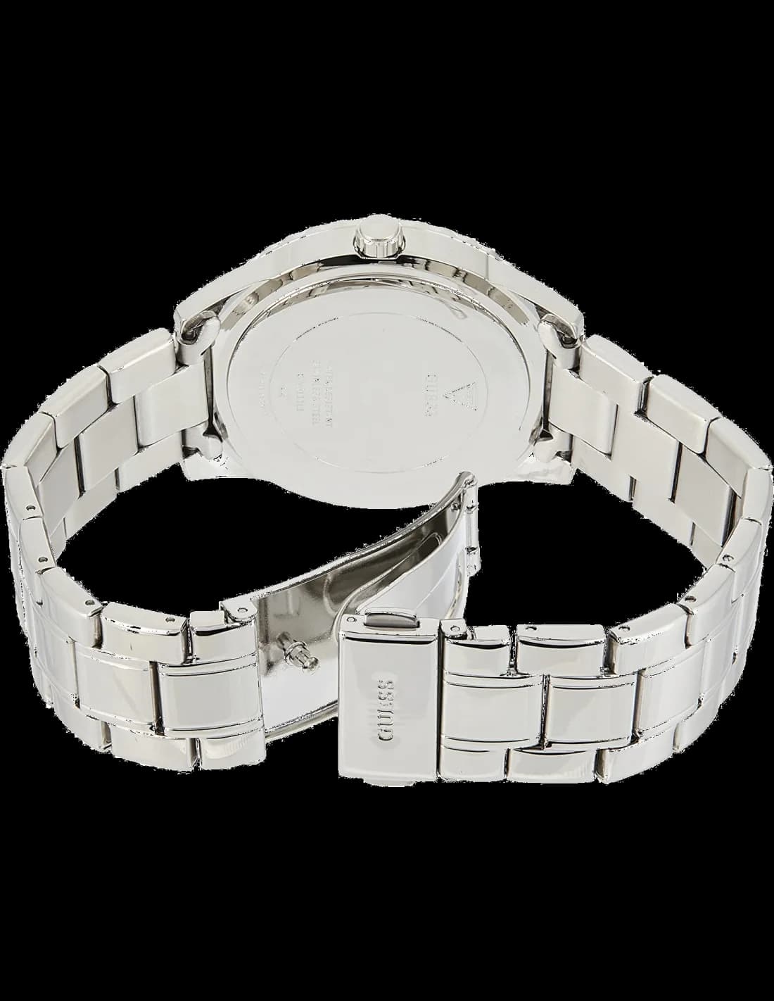 Boîtier Guess GW0111L1 rond en acier argenté, lunette lisse sertie de strass, profil fin et élégant