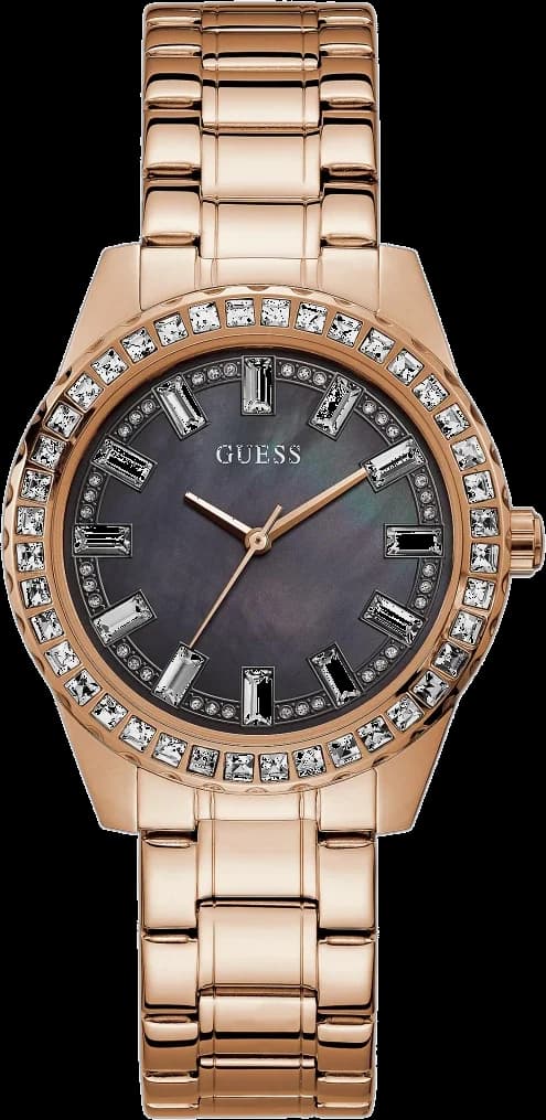 Montre Guess GW0111L3 au cadran nacre noir avec index dorés et aiguilles luminescentes, style élégant