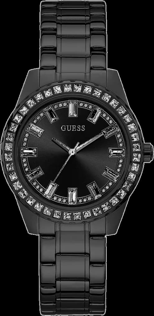 Montre Guess GW0111L4 avec cadran noir scintillant et strass, style élégant et féminin