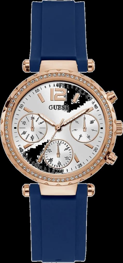 Montre Guess GW0113L3 au cadran bleu soleil et index or rose, style chic et féminin