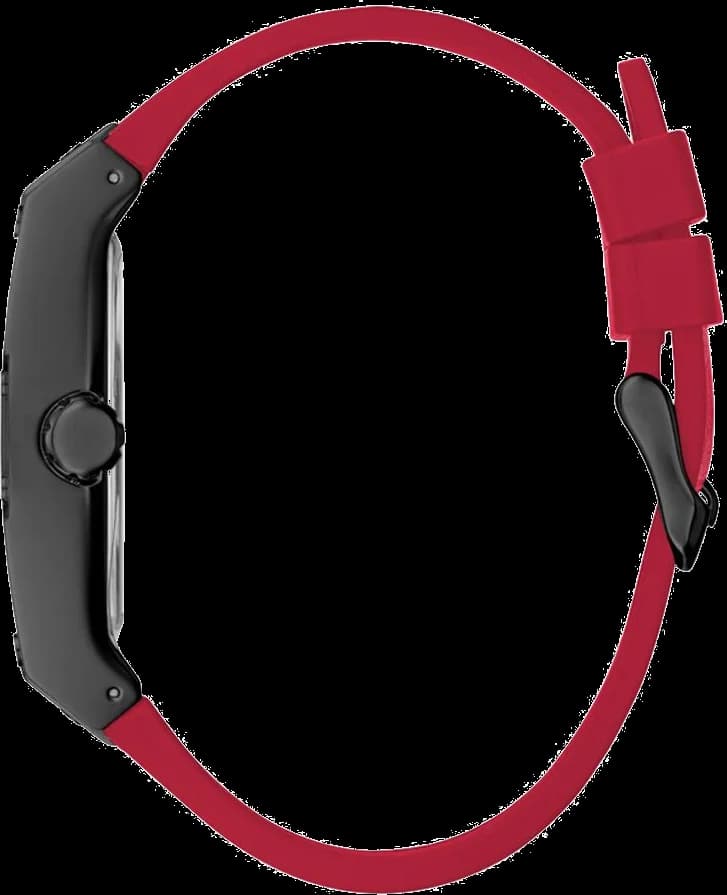 Cadran Guess GW0202G7 avec logo G appliqué, index bâtons et aiguilles luminescentes, date à 3h, contraste rouge