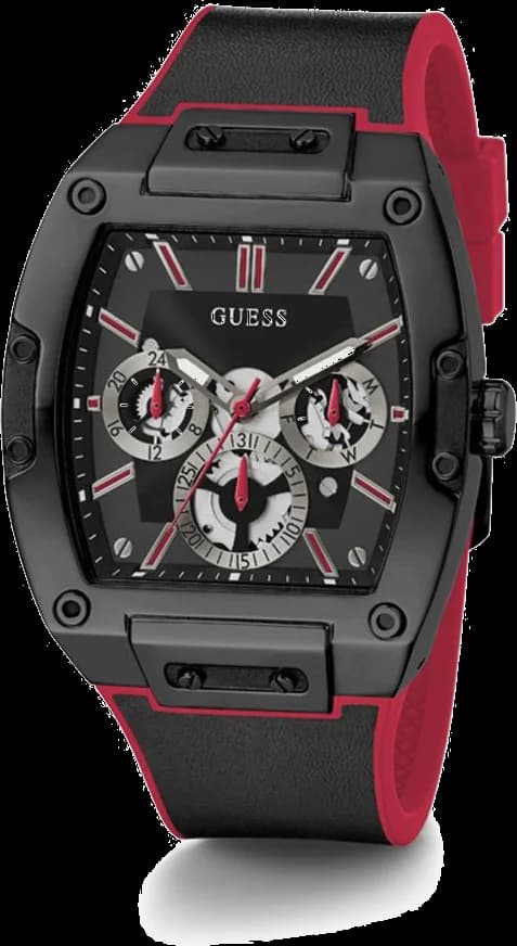 Boîtier Guess GW0202G7 en acier inoxydable noir brossé, lunette lisse, couronne crantée, profil épais et robuste