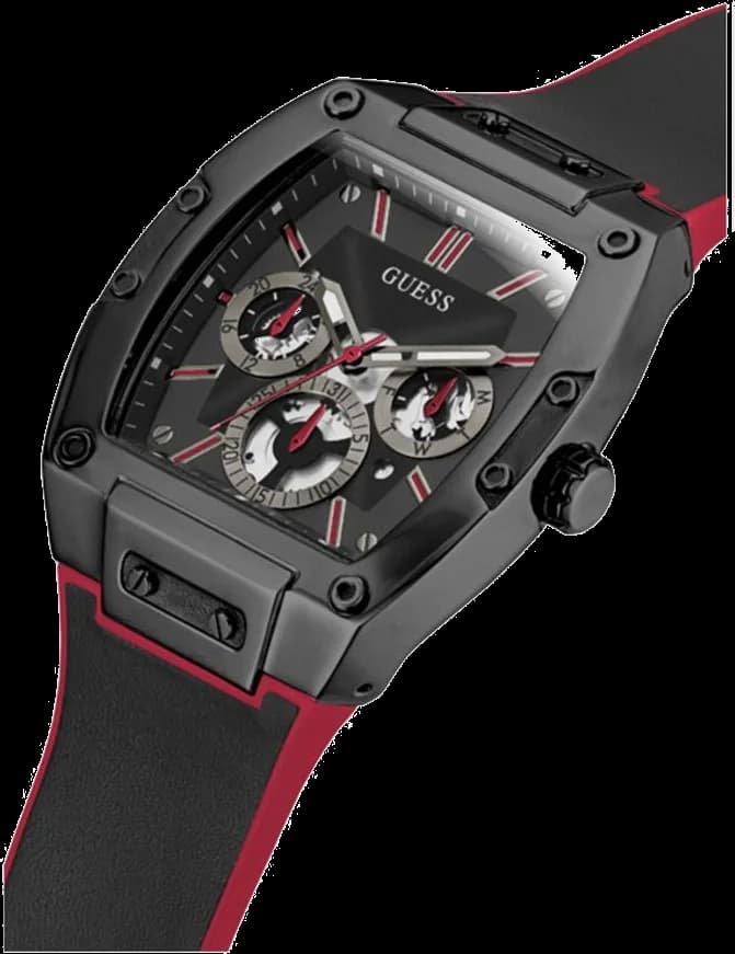 Montre Guess Phoenix GW0202G7 bracelet silicone noir et rouge vue 5