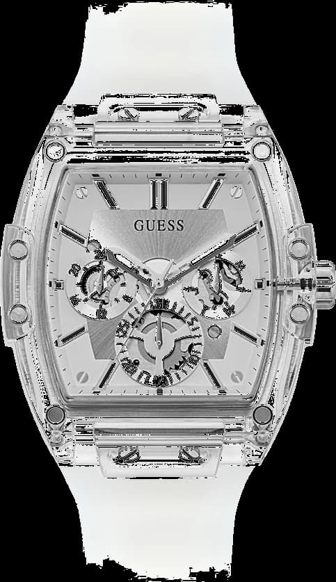 Montre Guess GW0203G1 au cadran argenté multifonction avec index appliqués, style moderne et sport chic