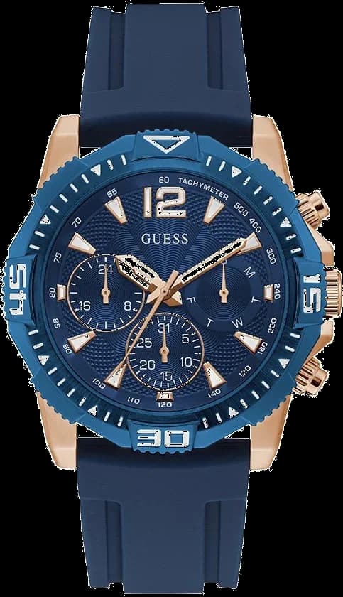 Montre Guess GW0211G4 avec cadran bleu soleil et index argentés, style sport chic