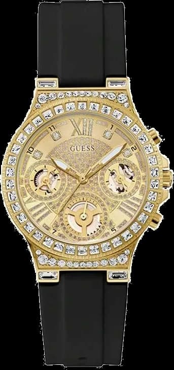 Montre Guess GW0257L1G avec cadran noir multifonction et finitions argentées, style élégant et moderne