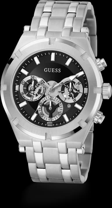 Cadran Guess GW0260G1 noir multifonction aux index appliqués et aiguilles argentées