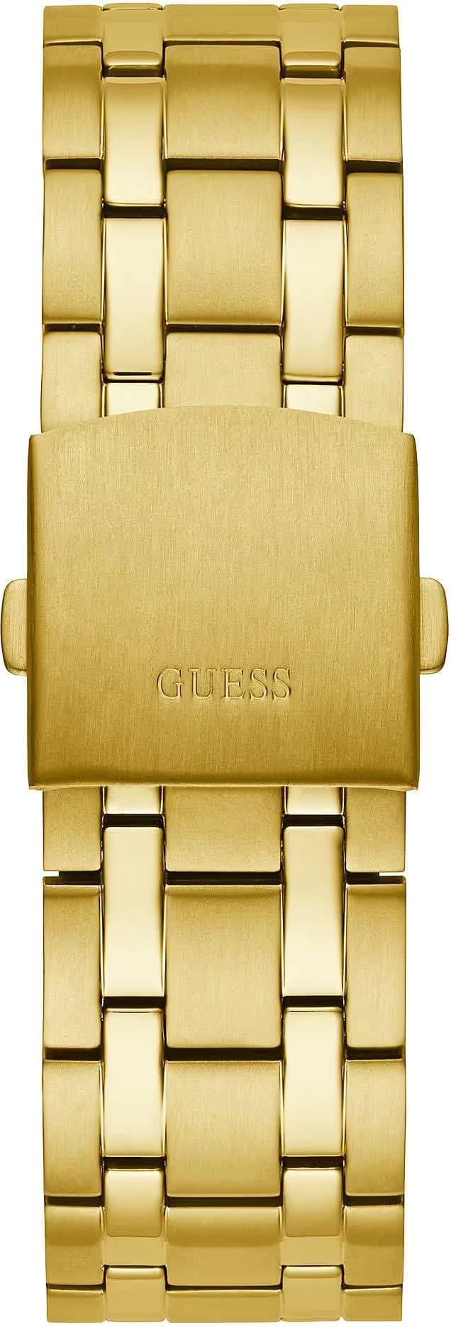 Boîtier Guess GW0260G4 en acier doré 40mm, lunette lisse, verre minéral, visserie apparente, profil épuré et moderne