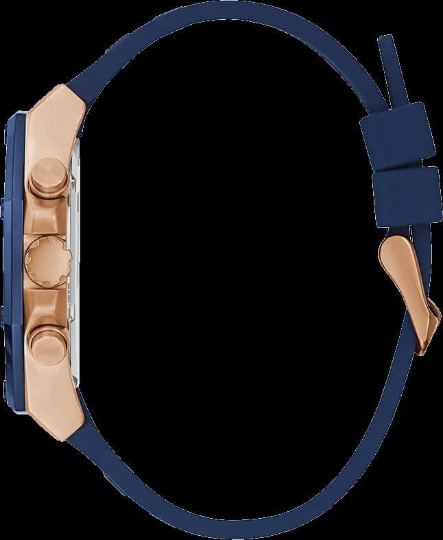 Cadran Guess GW0263G2 au cadran bleu soleillé avec index appliqués dorés et aiguilles luminescentes