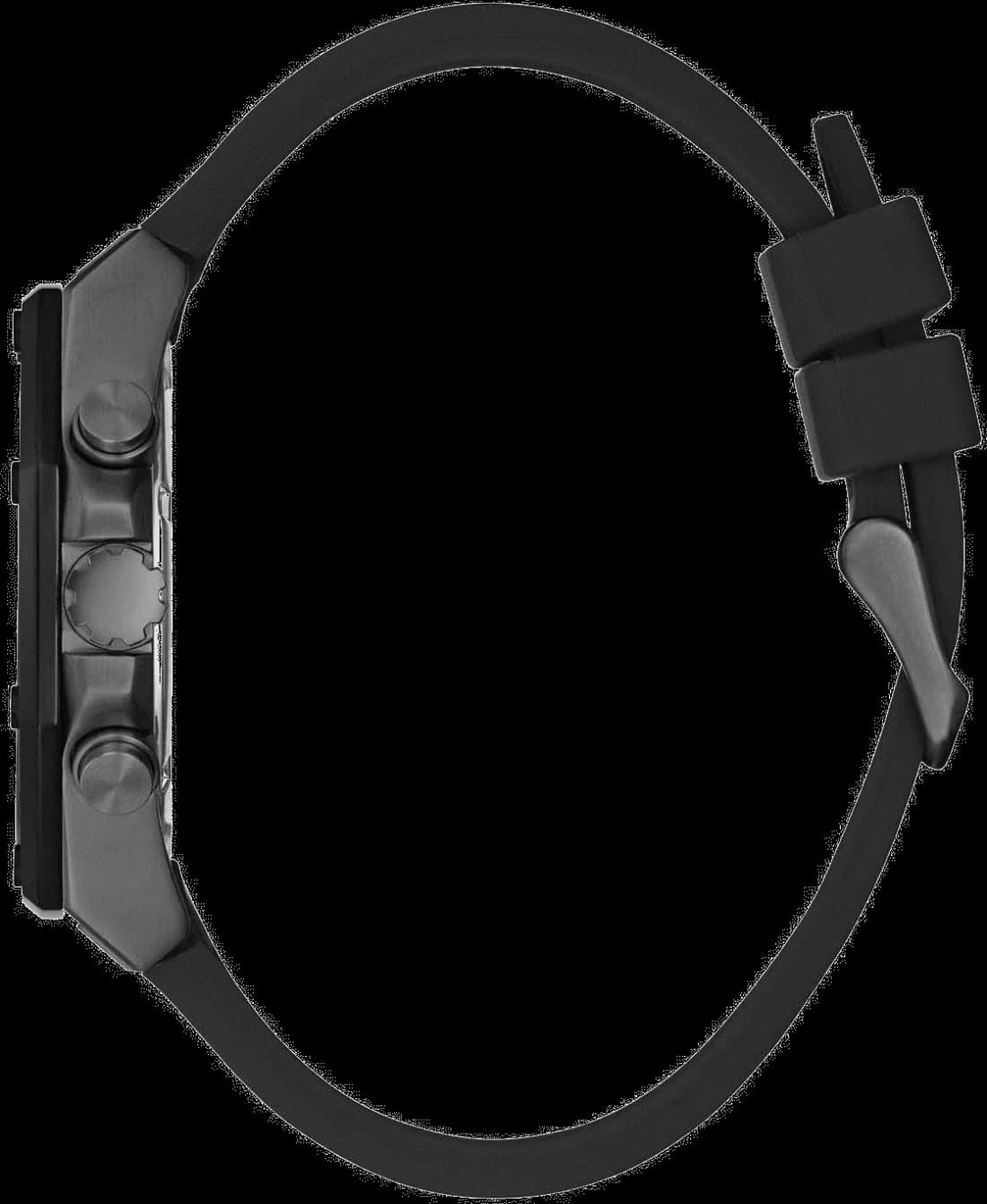 Cadran Guess GW0263G4 noir avec trois compteurs chronographe, affichage date à 4h, index appliqués argent