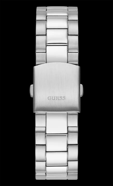 Boîtier Guess GW0265G11 rond en acier argenté, lunette lisse fine, verre minéral, profil fin et habillé