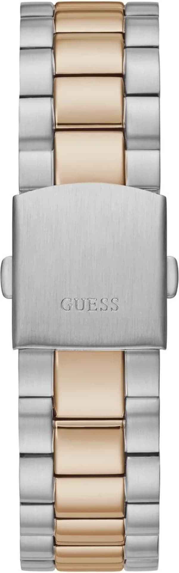 Boîtier Guess GW0265G12 en acier bicolore, lunette lisse, profil fin, verre minéral, étanche 50m