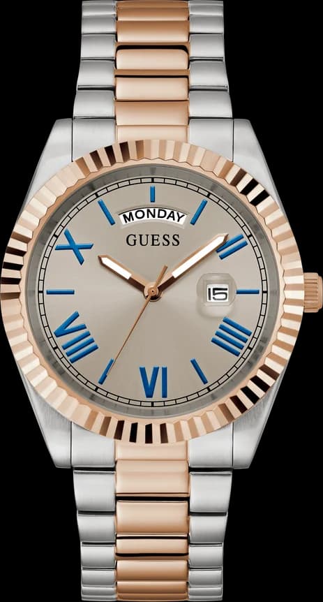 Montre Guess GW0265G13 bicolore acier et or, cadran gris taupe, style élégant et moderne