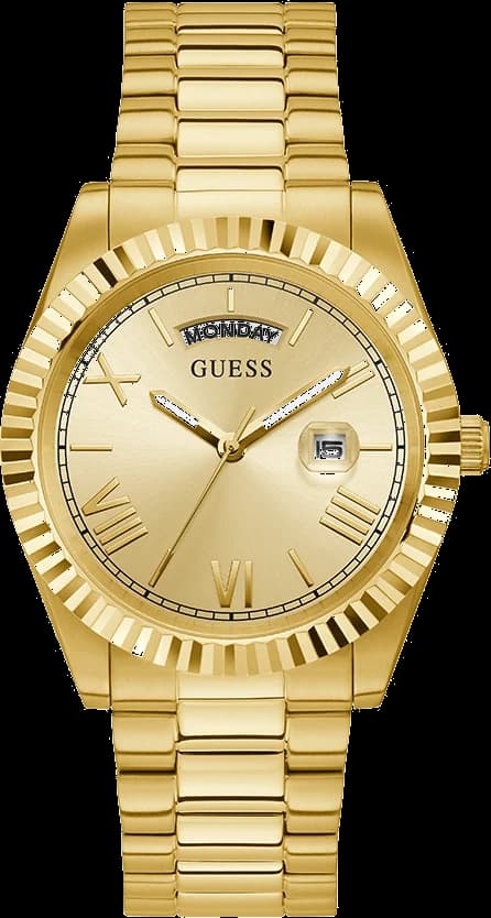Montre Guess GW0265G2 au cadran blanc perlé avec index dorés et aiguilles bâtons, style élégant et raffiné