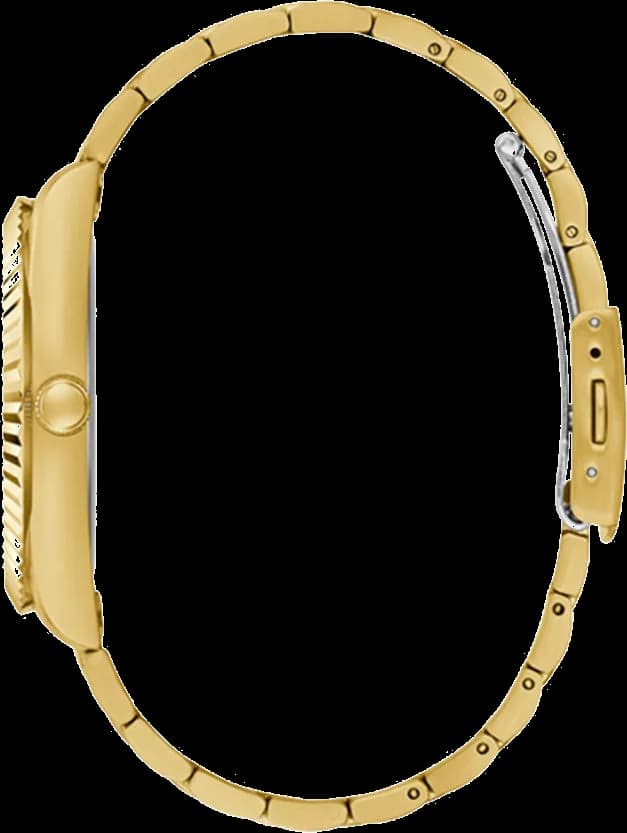 Cadran Guess GW0265G2 avec index appliqués dorés, aiguilles dauphine et guichet date à 3h perlé