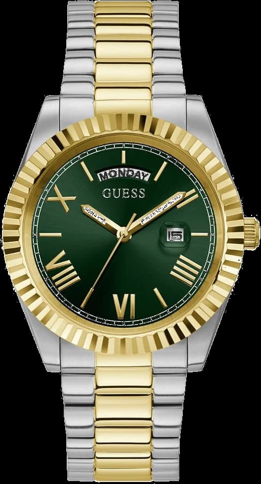 Montre Guess GW0265G8 au cadran vert soleil, acier bicolore et finitions élégantes