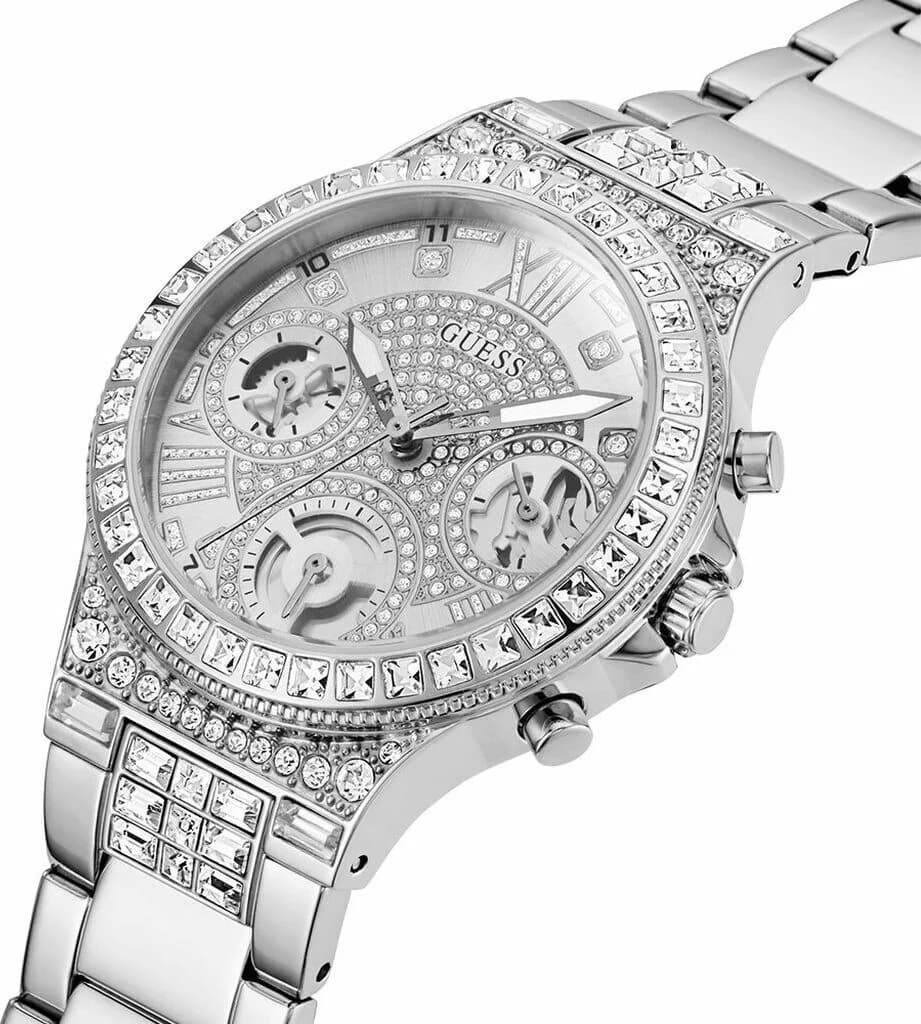Cadran Guess GW0320L1 avec index bâtons dorés et aiguilles fines, date à 3h, sobriété chic