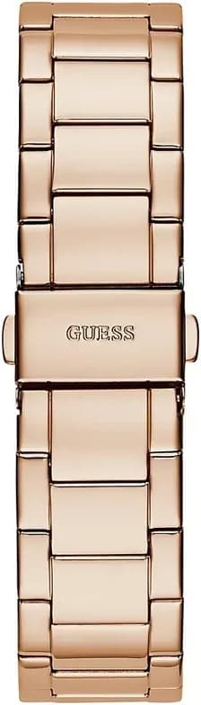 Boîtier Guess GW0320L3 rond en acier inoxydable rose gold, lunette sertie de strass, vue de profil fine