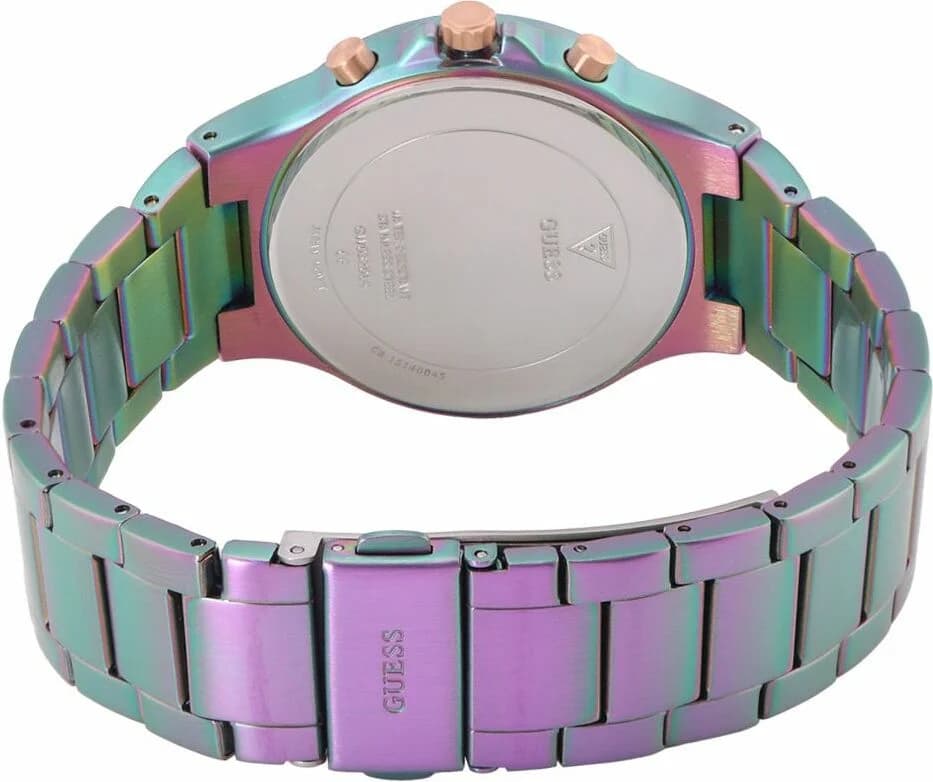 Cadran Guess GW0320L4 avec index appliqués en strass, aiguilles dorées et date à 3h