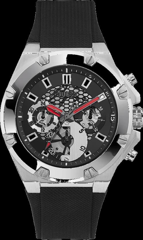 Montre Guess GW0334G1 noire multifonction avec cadran noir et index argentés, style sport chic