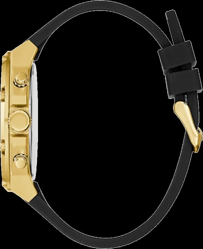 Cadran Guess GW0334G2 avec index bâtons dorés, aiguilles dorées et date à 3h, finition soleillée
