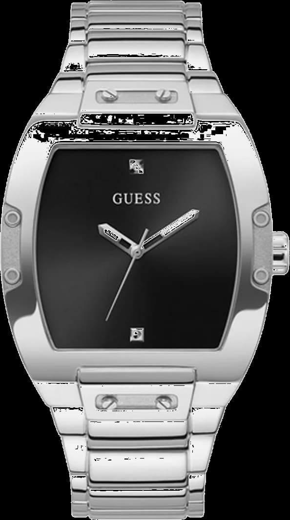 Montre Guess GW0387G1 au cadran noir et boîtier argenté, style sport chic