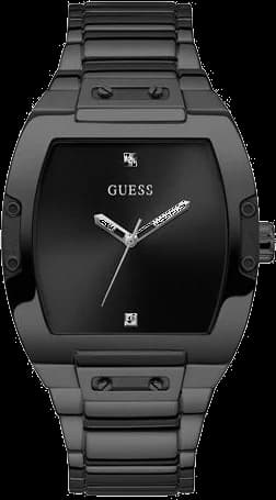 Montre Guess GW0387G3 au cadran noir soleillé et boîtier acier brossé, style moderne et sport chic