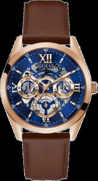 Montre Guess GW0389G3 Cadran Bleu Nuit et Bracelet Cuir Marron