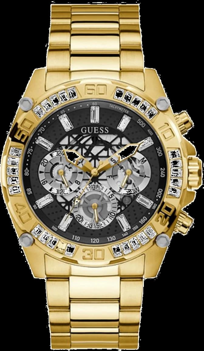 Montre Guess GW0390G2 au cadran noir profond et boîtier doré, style chic et intemporel pour homme