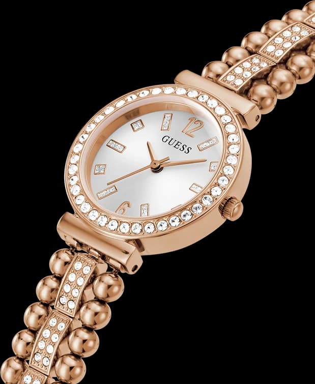 Cadran Guess GW0401L3 avec index en strass, aiguilles dorées et date à 3h, élégance féminine