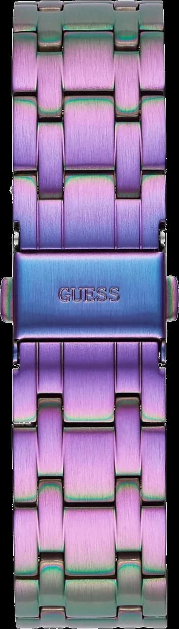 Boîtier Guess GW0440L3 en acier inoxydable violet, lunette lisse, profil fin et élégant, verre minéral