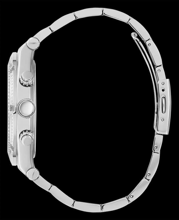 Cadran Guess GW0455G1 avec index bâtons et aiguilles argentés, date à 3h, finition soleillée