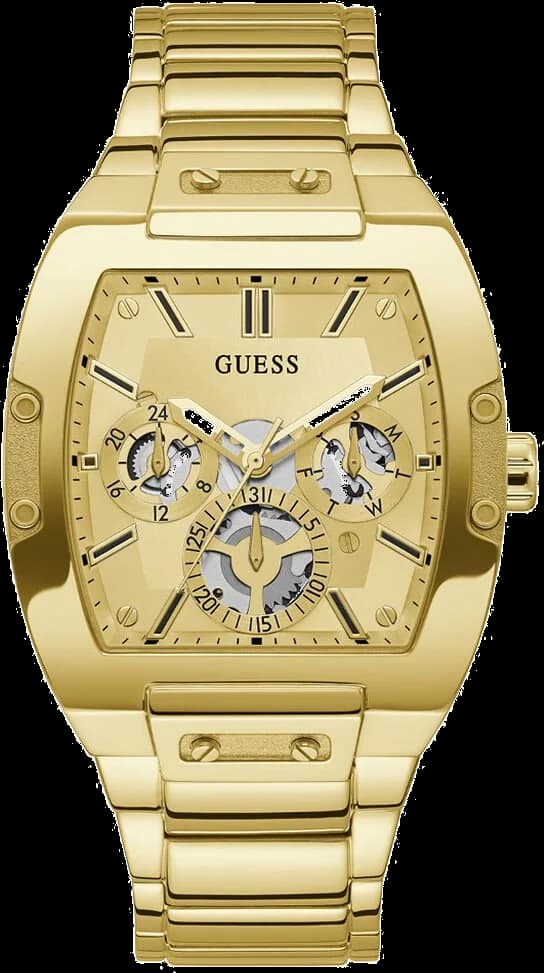 Montre Guess GW0456G2 en acier doré avec cadran blanc multifonction et index dorés, style chic et lumineux