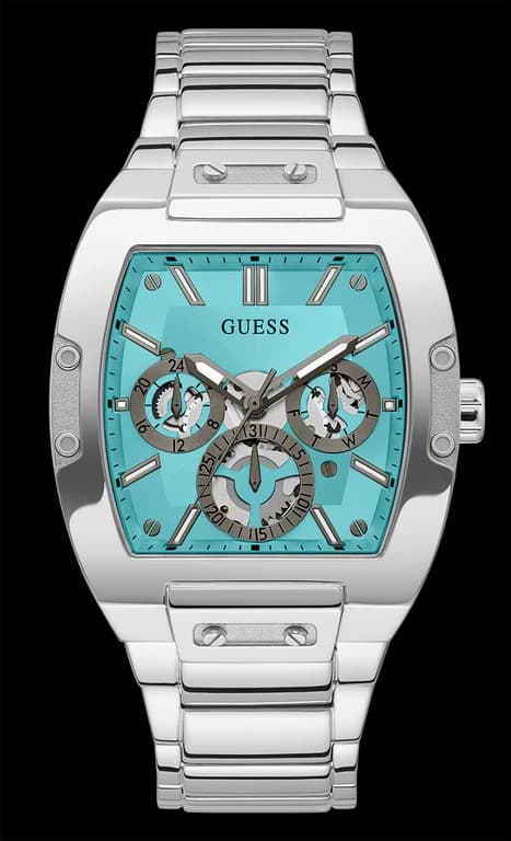 Montre Guess GW0456G4 acier argenté avec cadran turquoise soleil et index argentés, style chic et moderne