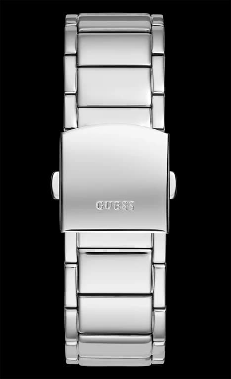 Boîtier Guess GW0456G4 acier argenté rond poli, lunette lisse, épaisseur fine, vue de profil raffinée