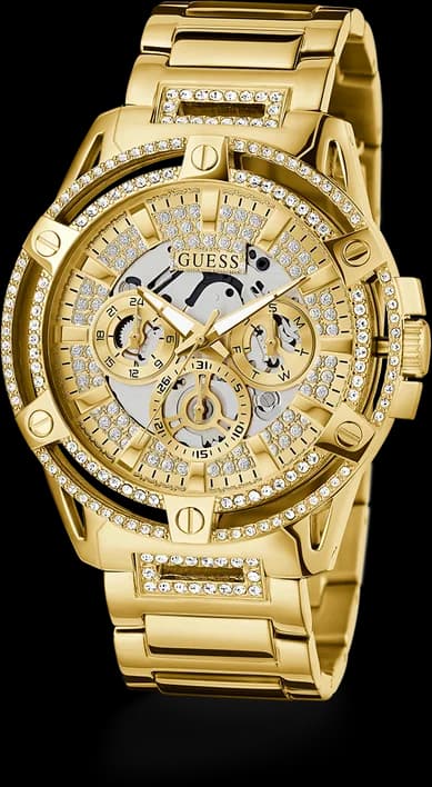 Bracelet Guess GW0497G2 en acier doré avec maillons larges, fermoir déployante double sécurité, finition polie brillante