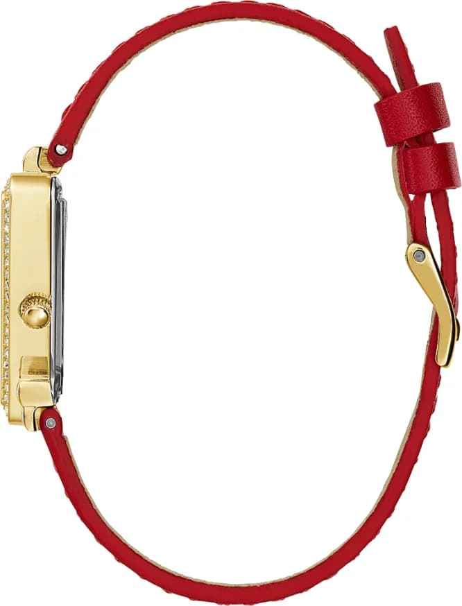 Bracelet Guess GW0504L2 en cuir rouge avec boucle ardillon dorée, contraste élégant