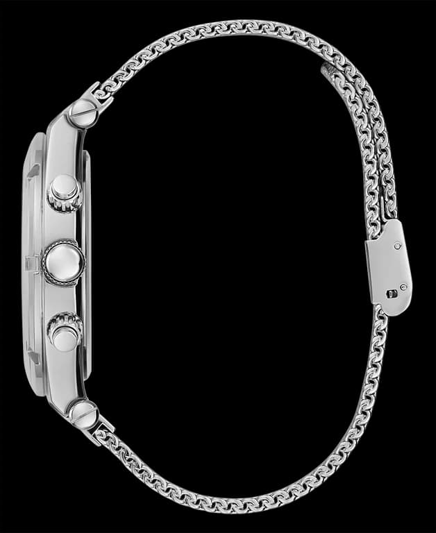 Boîtier Guess GW0582G1 en acier inoxydable argenté, lunette lisse, verre minéral, profil fin et élégant
