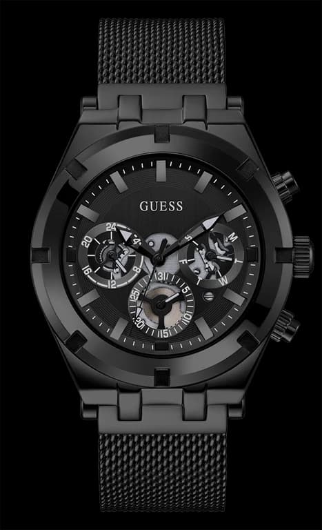 Montre Homme Guess Continental GW0582G3 bracelet maille milanaise noir en acier cadran multifonction