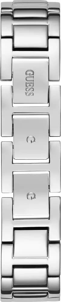 Boîtier Guess GW0603L1 carré en acier argenté, lunette lisse, verre minéral, visserie apparente, profil fin et élégant
