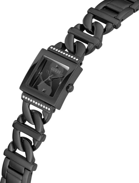 Cadran Guess GW0603L3 avec index argentés, aiguilles dorées et affichage jour-date