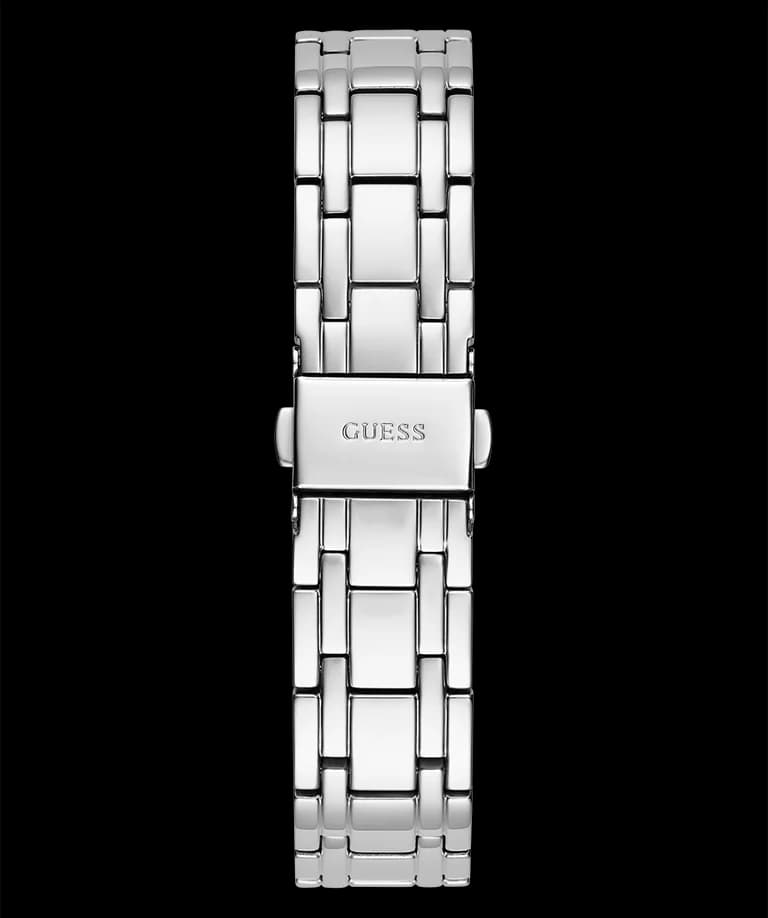 Boîtier Guess GW0604L1 rond en acier argenté, lunette lisse, verre minéral, vue de profil élégante, 38mm