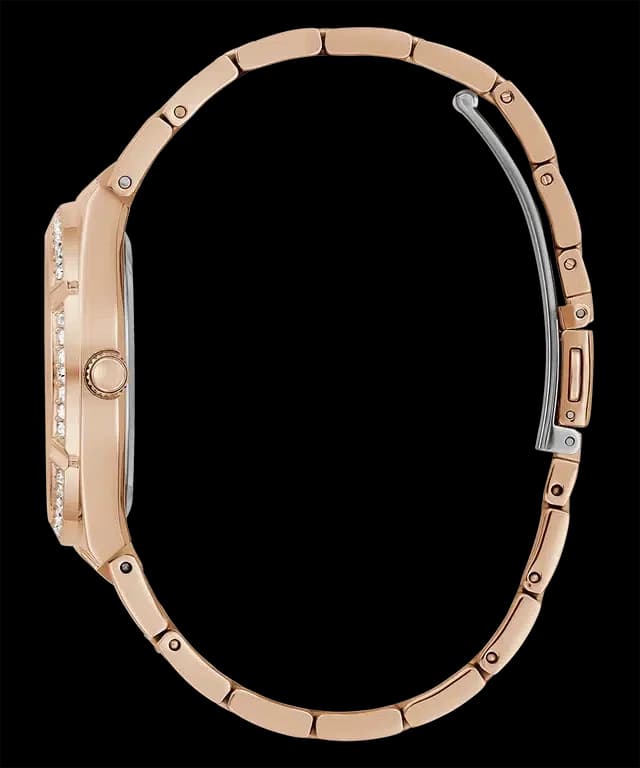 Bracelet Guess GW0604L3 acier doré rose à maillons lisses, fermoir déployant sécurisé, finition polie brillante et élégante au poignet