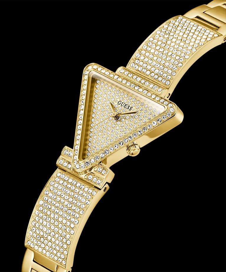 Cadran Guess GW0644L2 avec cadran blanc, index bâton dorés et aiguilles dorées, sans date