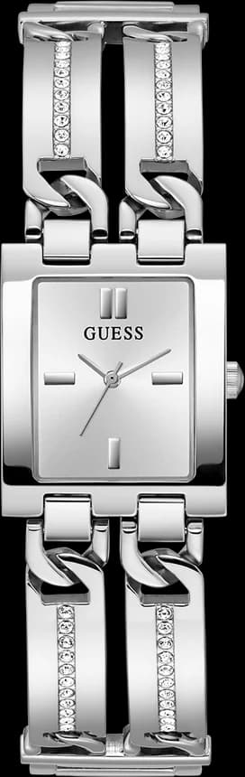Montre Guess GW0668L1 au cadran blanc nacré, acier argenté et cristaux scintillants, style élégant et féminin pour toutes occasions