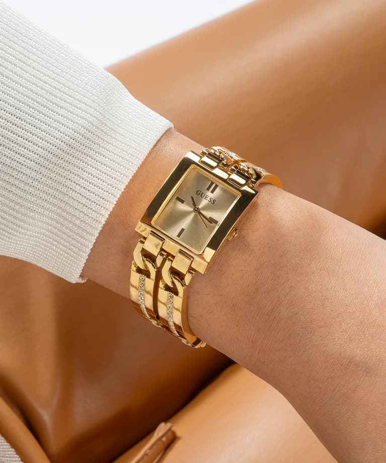 Montre Femme Guess GW0668L2 Boîtier Carré Acier Doré et Cristaux vue 5
